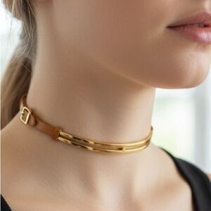 Henri Bendel Gold and Tan Choker Necklace